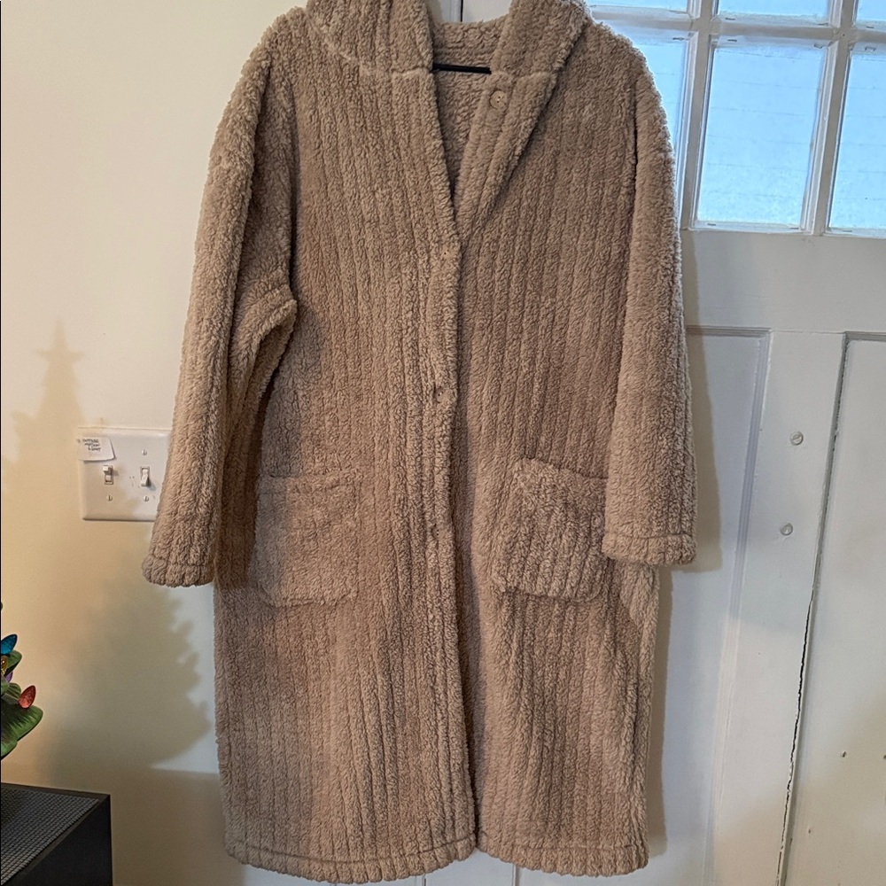 Cozy Tan Women's hooded Coat ankle lentgh